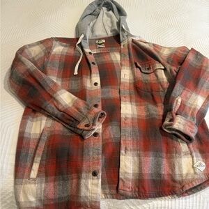 Quiksilver Red and Gray Plaid Shirt Jacket with Hood
